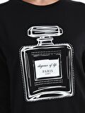 Bisiklet Yaka Baskılı Uzun Kollu Kadın Sweatshirt Tunik