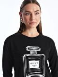 Bisiklet Yaka Baskılı Uzun Kollu Kadın Sweatshirt Tunik