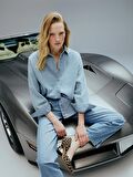 Düz Uzun Kollu Oversize Kadın Jean Gömlek