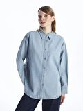 Düz Uzun Kollu Oversize Kadın Jean Gömlek