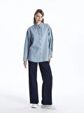 Düz Uzun Kollu Oversize Kadın Jean Gömlek