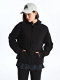 Kapüşonlu Düz Oversize Kadın Fermuarlı Sweatshirt