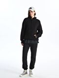 Kapüşonlu Düz Oversize Kadın Fermuarlı Sweatshirt