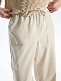 Beli Lastikli Düz Gabardin Kadın Kargo Pantolon