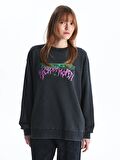 Bisiklet Yaka Rick and Morty Baskılı Uzun Kollu Oversize Kadın Sweatshirt
