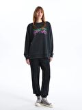 Bisiklet Yaka Rick and Morty Baskılı Uzun Kollu Oversize Kadın Sweatshirt