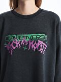 Bisiklet Yaka Rick and Morty Baskılı Uzun Kollu Oversize Kadın Sweatshirt
