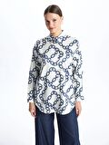 Desenli Uzun Kollu Saten Kadın Gömlek Tunik