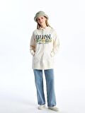 Kapüşonlu Baskılı Oversize Kadın Sweatshirt Tunik