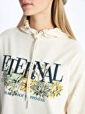 Kapüşonlu Baskılı Oversize Kadın Sweatshirt Tunik