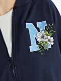 Kapüşonlu Nakışlı Uzun Kollu Oversize Kadın Fermuarlı Sweatshirt