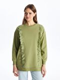 Bisiklet Yaka Nakışlı Uzun Kollu Kadın Sweatshirt Tunik