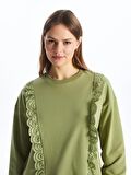 Bisiklet Yaka Nakışlı Uzun Kollu Kadın Sweatshirt Tunik