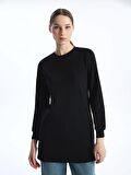 Bisiklet Yaka Düz Uzun Kollu Kadın Sweatshirt Tunik