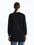 Bisiklet Yaka Düz Uzun Kollu Kadın Sweatshirt Tunik