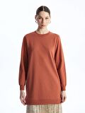 Bisiklet Yaka Düz Uzun Kollu Kadın Sweatshirt Tunik
