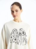 Bisiklet Yaka Baskılı Uzun Kollu Kadın Sweatshirt Tunik