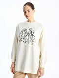 Bisiklet Yaka Baskılı Uzun Kollu Kadın Sweatshirt Tunik