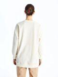 Bisiklet Yaka Baskılı Uzun Kollu Kadın Sweatshirt Tunik