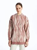 Kapüşonlu Desenli Uzun Kollu Kadın Sweatshirt Tunik