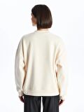 Bisiklet Yaka Nakışlı Uzun Kollu Oversize Kadın Sweatshirt