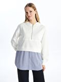 Kapüşonlu Düz Uzun Kollu Oversize Kadın Sweatshirt Tunik
