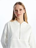Kapüşonlu Düz Uzun Kollu Oversize Kadın Sweatshirt Tunik