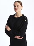 Bisiklet Yaka Düz Uzun Kollu Kadın Sweatshirt