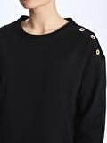 Bisiklet Yaka Düz Uzun Kollu Kadın Sweatshirt