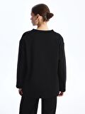Bisiklet Yaka Düz Uzun Kollu Kadın Sweatshirt