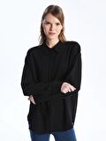 Düz Uzun Kollu Oversize Keten Karışımlı Kadın Gömlek