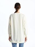 Bisiklet Yaka Baskılı Uzun Kollu Kadın Sweatshirt Tunik