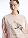 Bisiklet Yaka Baskılı Uzun Kollu Kadın Sweatshirt Tunik