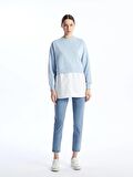 Bisiklet Yaka Baskılı Uzun Kollu Oversize Kadın Sweatshirt Tunik