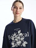 Bisiklet Yaka Baskılı Uzun Kollu Kadın Sweatshirt Tunik