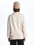 Dik Yaka Baskılı Uzun Kollu Oversize Kadın Sweatshirt