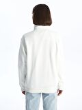 Dik Yaka Baskılı Uzun Kollu Oversize Kadın Sweatshirt