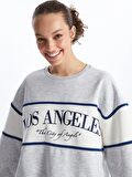 Bisiklet Yaka Baskılı Uzun Kollu Oversize Kadın Sweatshirt
