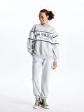 Bisiklet Yaka Baskılı Uzun Kollu Oversize Kadın Sweatshirt