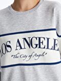Bisiklet Yaka Baskılı Uzun Kollu Oversize Kadın Sweatshirt
