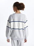 Bisiklet Yaka Baskılı Uzun Kollu Oversize Kadın Sweatshirt