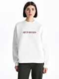 Bisiklet Yaka Nakışlı Uzun Kollu Oversize Kadın Sweatshirt