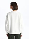 Bisiklet Yaka Nakışlı Uzun Kollu Oversize Kadın Sweatshirt