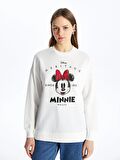 Bisiklet Yaka Minnie Mouse Baskılı Uzun Kollu Kadın Sweatshirt Tunik
