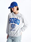 Bisiklet Yaka Baskılı Uzun Kollu Kadın Sweatshirt