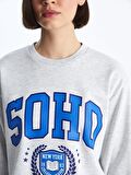 Bisiklet Yaka Baskılı Uzun Kollu Kadın Sweatshirt
