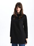 Bisiklet Yaka Düz Uzun Kollu Kadın Sweatshirt Tunik