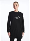 Bisiklet Yaka Baskılı Uzun Kollu Kadın Sweatshirt Tunik