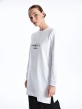 Bisiklet Yaka Baskılı Uzun Kollu Kadın Sweatshirt Tunik