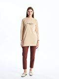 Bisiklet Yaka Baskılı Uzun Kollu Kadın Sweatshirt Tunik